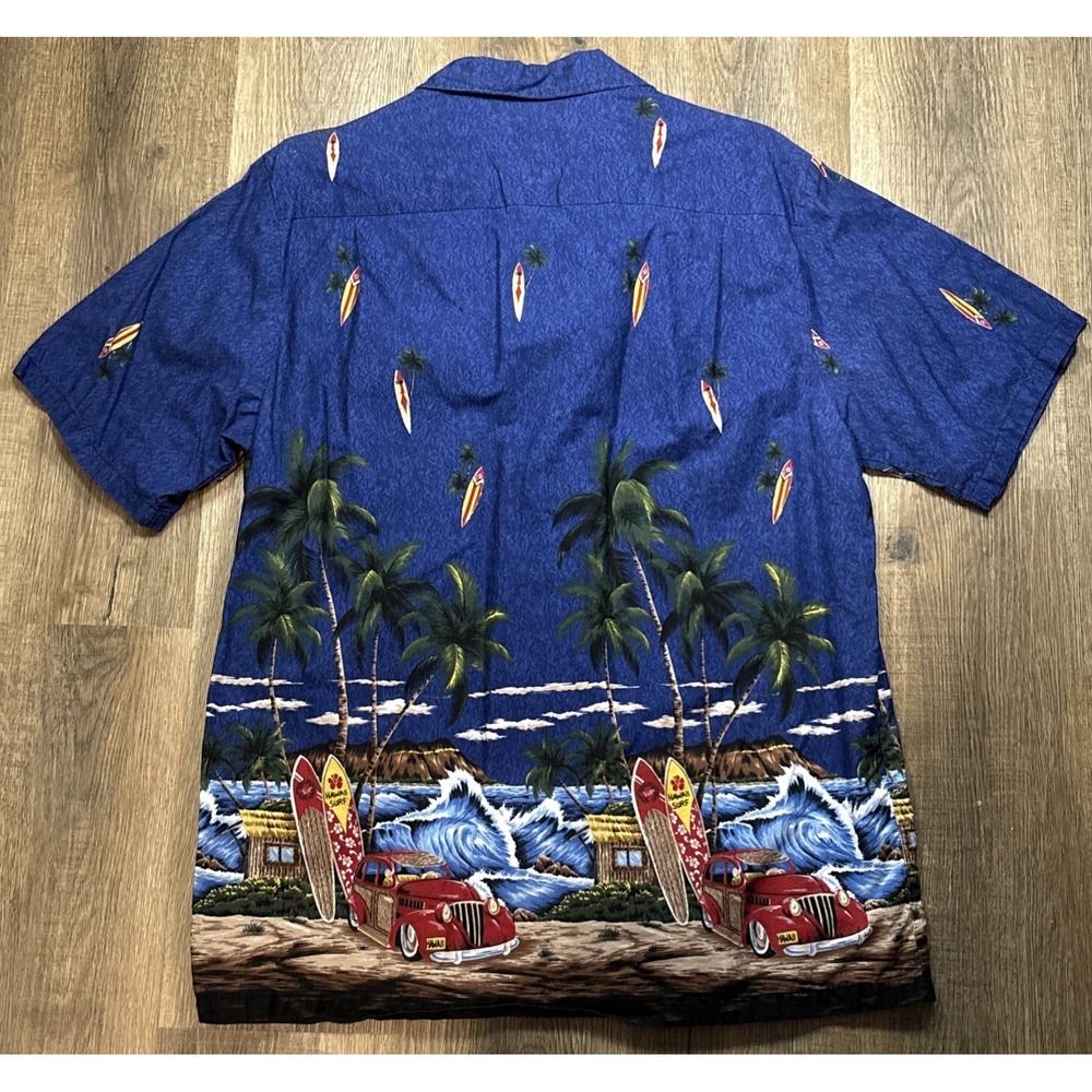 Vintage MD Fashion Hawaiian Button Down Shirt Sz L Surfing Beach Summer USA Made - Picture 2 of 9